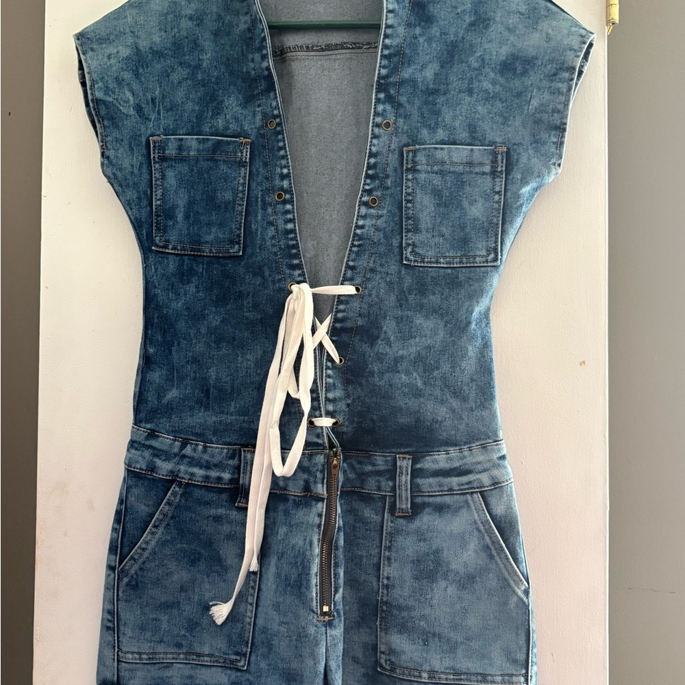 Romper Denim shorties short Romper NWT! #coastalcowgirl#boho#baddie#bodycon
